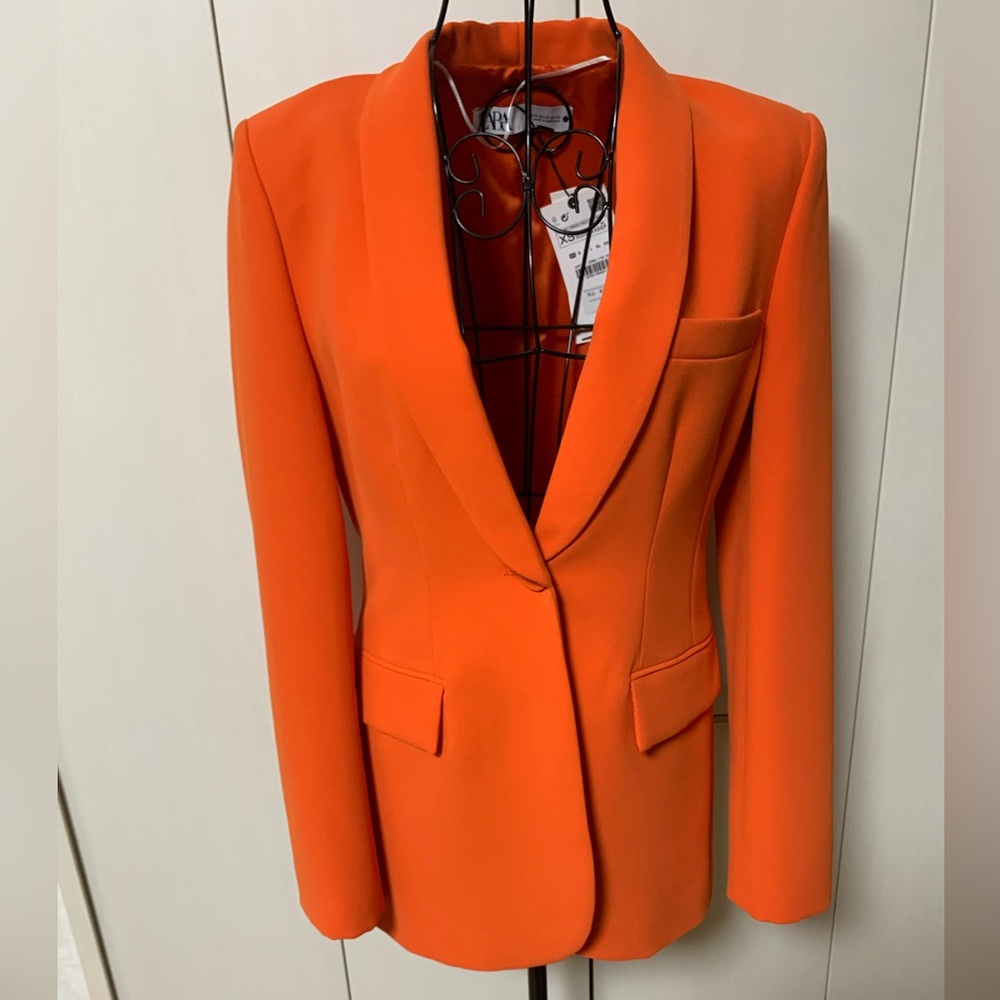 BNWT Zara Orange Blazer Modern Tailored Blazer Sz XS